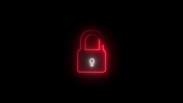 Neon lock icon Safety, security, privacy, password icon concept animation.safety security privacy password closed animation sign symbol on background....
