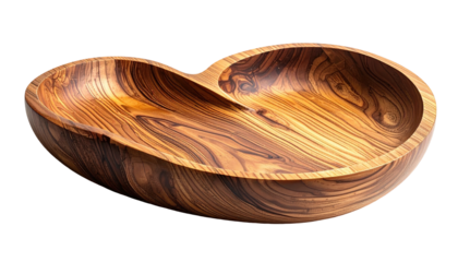 Wooden heart-shaped bowl with division and beautiful grain