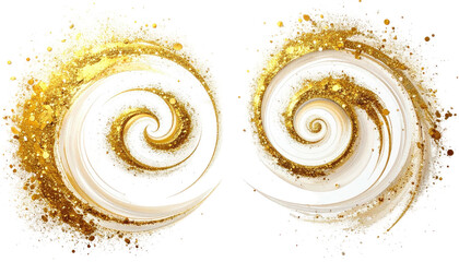 Two spirals, golden swirls, creamy whites, rough, glittery edges