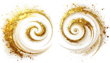 Two spirals, golden swirls, creamy whites, rough, glittery edges