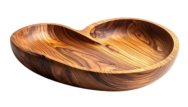 Wooden heart-shaped bowl with division and beautiful grain