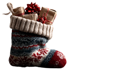 christmas sock with gifts isolated on white background