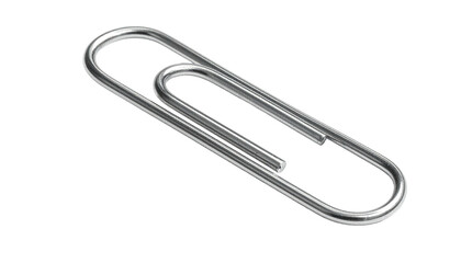 Glossy metal paperclip isolated on a black background, close-up
