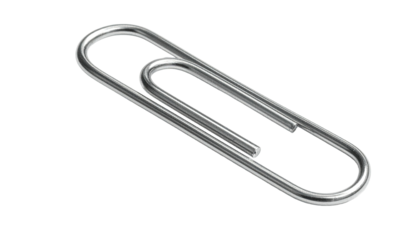 Glossy metal paperclip isolated on a black background, close-up
