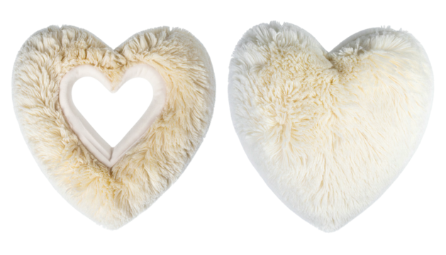 Fluffy heart pillows, one with open center, creamy white - Powered by Adobe