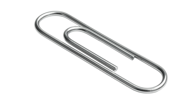 Glossy metal paperclip isolated on a black background, close-up