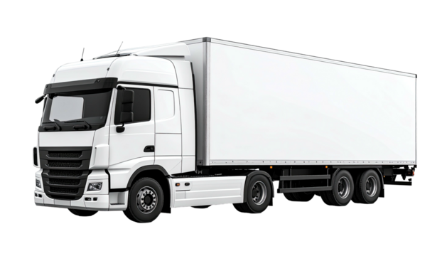 Clean white truck on black background with enclosed cargo container