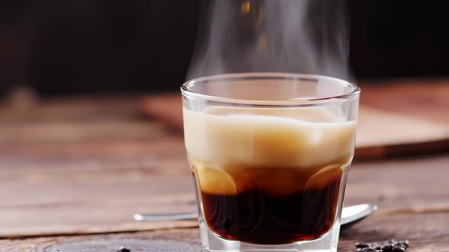 Making B-52 cocktail with coffee liquor, cream liqueur and orange liqueur