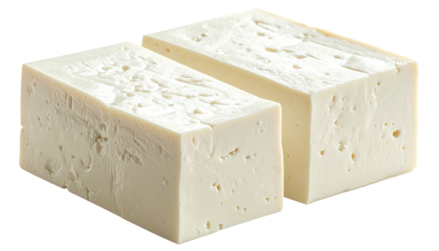 Two rectangular blocks of firm, white, slightly porous tofu