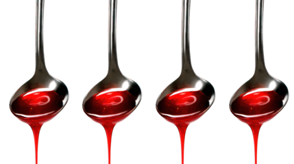 Spoon holds red liquid metallic spoon contains vibrant red fluid spoon holds red