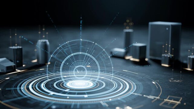 Macro shot of off grid autonomy score rendered as holographic radial graph next to home device icons, refined tech editorial, off grid smart home