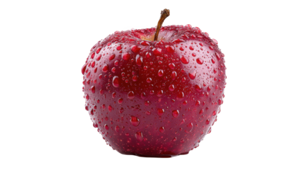 Close up of red apple glistening with water droplets crisp red apple adorned with fresh water droplets