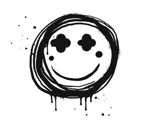smiling face emoji character. Spray painted graffiti smile face in black over white. isolated on white background. vector illustration
