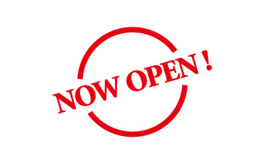 NOW OPEN ! - Red Rubber Stamp With text NOW OPEN !
