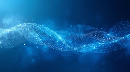 Luminous digital wave composed of glowing particles flowing through abstract space, a futuristic representation of AI and big data