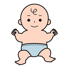 にっこりするおむつ姿の赤ちゃん