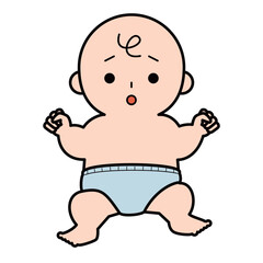 キョトンとしたおむつ姿の赤ちゃん