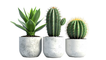 Three potted succulent plants isolated against a dark background