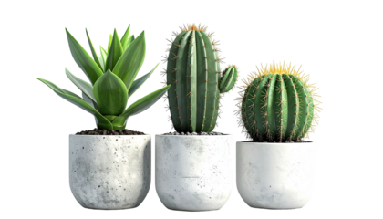 Three potted succulent plants isolated against a dark background