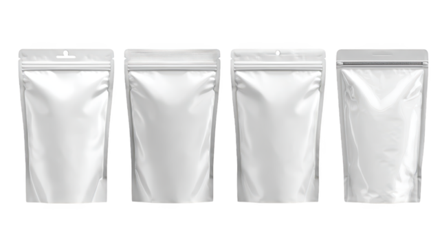 Four white plastic bags with zippers are shown white bags provide organized storage with secure closures