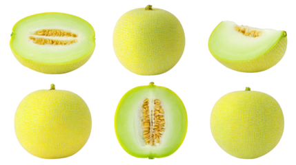 Six fresh melon pieces presented neatly sweet melon segments display vibrant color texture