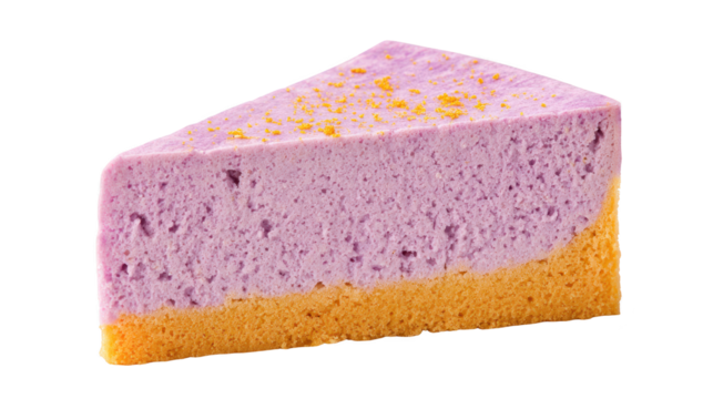 Delicious cake slice topped with vibrant purple frosting indulgent dessert featuring soft cake and sweet purple icing