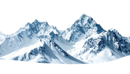 Jagged, snow-covered mountain range against a stark, black backdrop