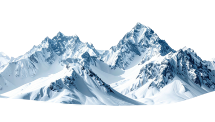 Jagged, snow-covered mountain range against a stark, black backdrop