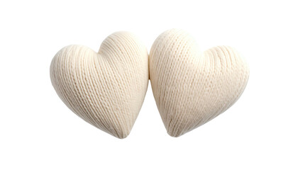 Two cozy, knit-textured hearts, touching, on a black background