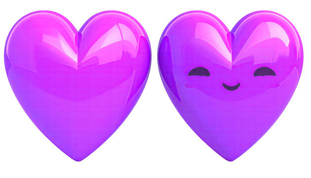Two pink hearts, one with a cute, gentle smiling face