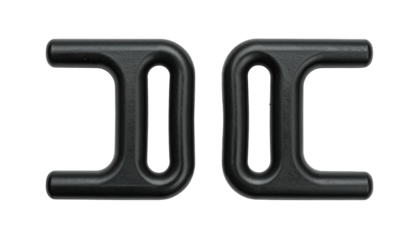 Two black, plastic, rounded "H" buckles aligned tightly