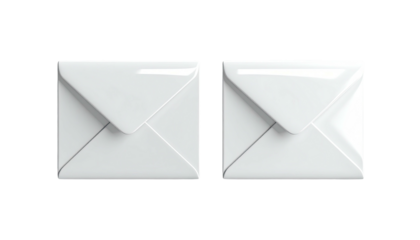 Two identical glossy white envelopes, side by side, on black