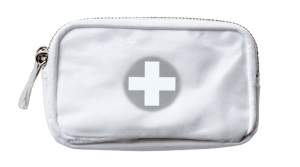 White first aid bag displays prominent red cross symbol compact medical kit white featuring distinctive red cross