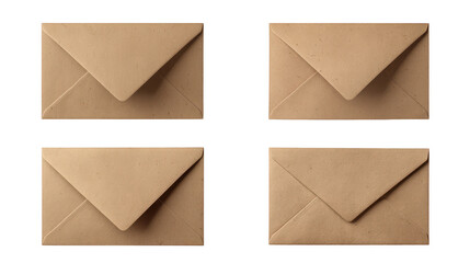 Four envelopes with letters represent communication stationery items including envelopes for written messages