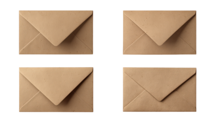 Four envelopes with letters represent communication stationery items including envelopes for written messages