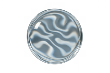 Water drop or liquid bubble with abstract swirling light reflections, floating on a transparent background