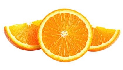 Three vivid orange slices against a stark black backdrop