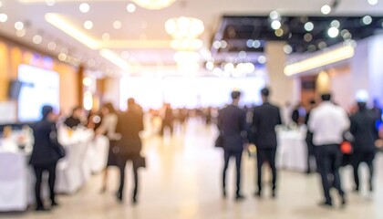 Blurry, busy conference hall with people