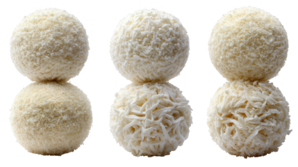 Four distinct varieties of savory rice balls presented assorted rice ball creations perfect for quick meal or snack