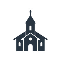 Fototapeta premium A dark silhouette of a traditional church building with a steeple and cross.