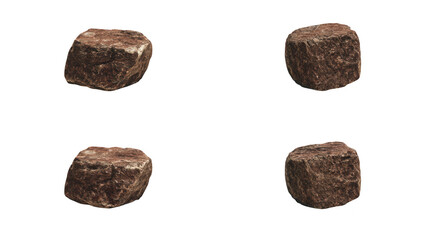 Four rock pieces rest on dark background rough textured stones contrast with deep black setting