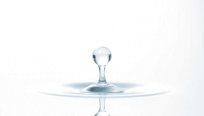 single clear water drop, realistic surface tension, soft reflection, clean lab aesthetic, isolated transparent background.
