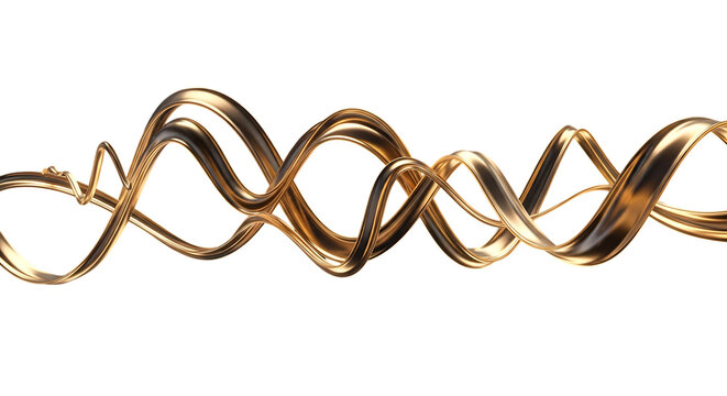 Golden abstract spiral line isolated on transparent background