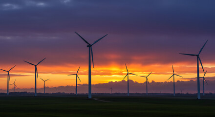 Autumn Sunset Wind Farm Energy