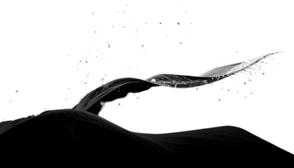 Black wavy landscape under water swirl; stars