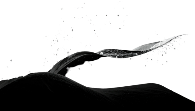 Black wavy landscape under water swirl; stars