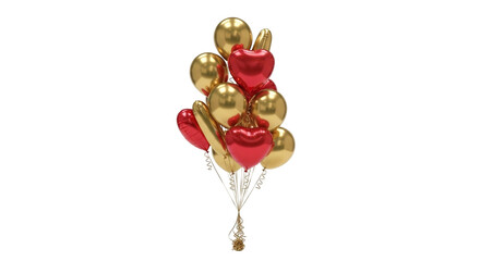 Festive bunch of gold and red balloons isolated on transparent background, perfect for celebrations, parties, and adding a touch of joy