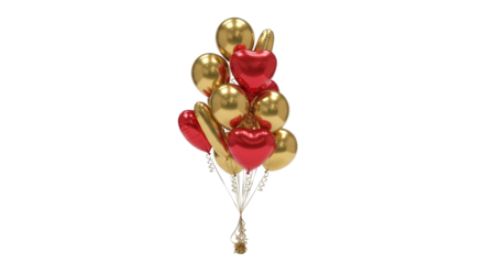 Festive bunch of gold and red balloons isolated on transparent background, perfect for celebrations, parties, and adding a touch of joy