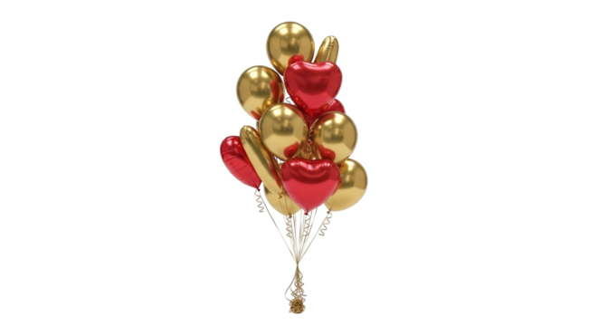 Festive bunch of gold and red balloons isolated on transparent background, perfect for celebrations, parties, and adding a touch of joy - Powered by Adobe