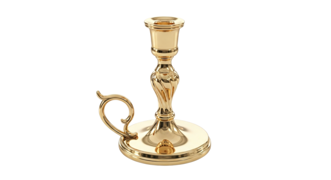 Elegant gold candle holder isolated on transparent background, a timeless piece for adding warmth and sophistication to any setting